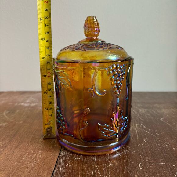 Indiana Glass Iridescent Carnival Glass Gold‎ Harvest Candy Jar - Picture 9 of 9